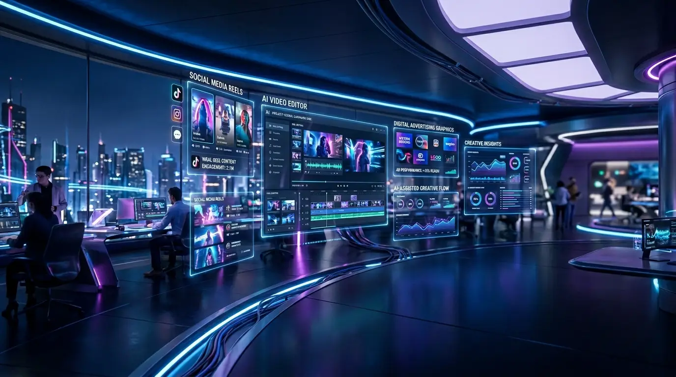 futuristic ai creative studio environment backgrou 9f56a80a0f