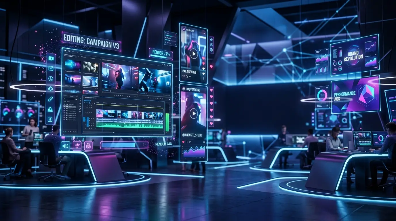 futuristic ai creative studio environment backgrou b6eda93e4f